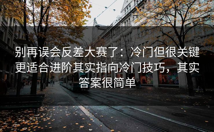 别再误会反差大赛了：冷门但很关键更适合进阶其实指向冷门技巧，其实答案很简单